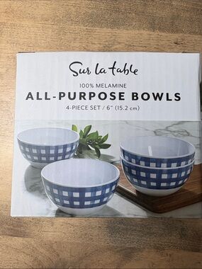 Sur La Table Blue Gingham Melamine Bowls - Set of 4